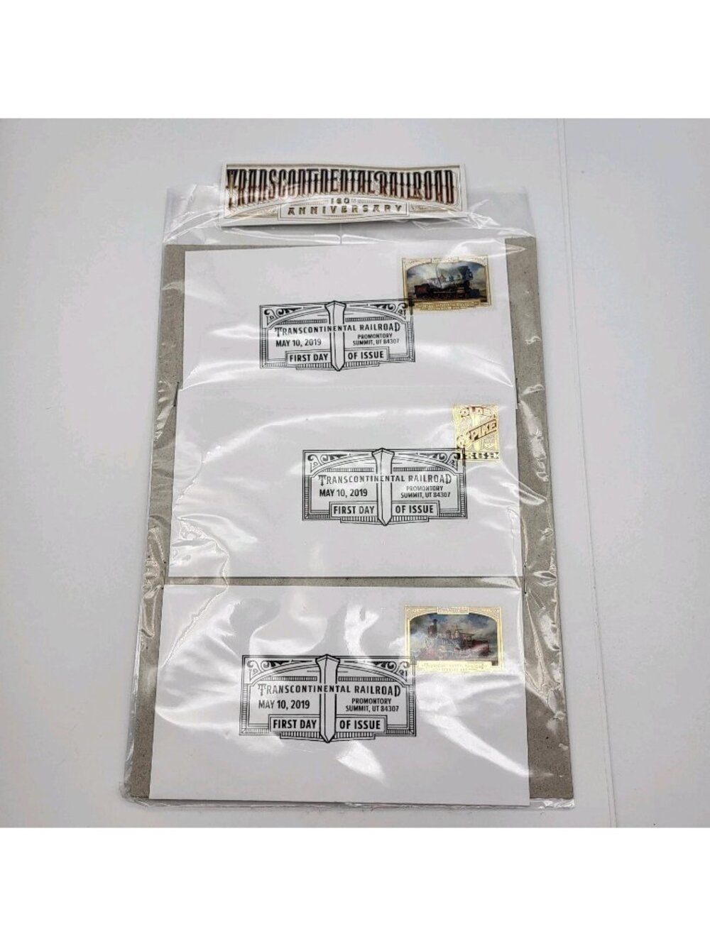 Vintage Transcontinental railroad Anniversary stamps on envelope set ephemera